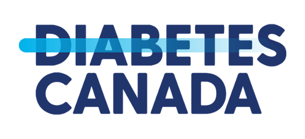 Diabetes Canada logo in dark blue text with a lighter blue srike through the word Diabetes - We support diabetes Canada